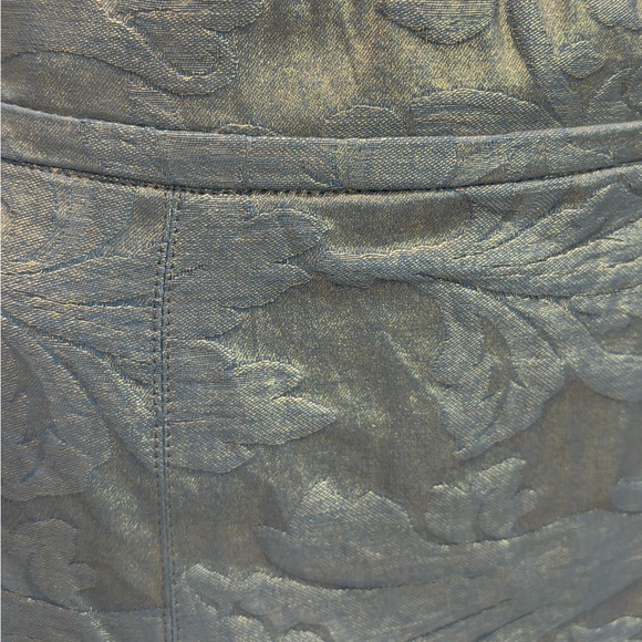 Charles Nolan Floral Jacquard Gold Metallic Coated A-Line Pleated Skirt Size 4 - Picture 4 of 12